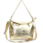 Bolsa Feminina Couro Legitimo Sacola Hobo Média Dourada