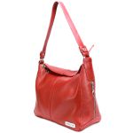 Bolsa Feminina Couro Legitimo Sacola Hobo Média Vermelha