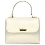 Bolsa Feminina Couro Legitimo Clucth Alça de Mão e Transversal Off White com Metais Dourados
