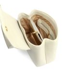 Bolsa Feminina Couro Legitimo Clucth Alça de Mão e Transversal Off White com Metais Dourados