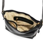 Bolsa Feminina Transversal e Ombro com Regulagem Sacola Média em Couro Legitimo Preta