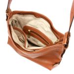 Bolsa Feminina Transversal e Ombro com Regulagem Sacola Média em Couro Legitimo Caramelo 