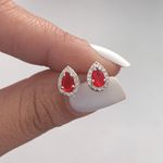 Brinco Gota Vermelha Com Zirconia Prata 925