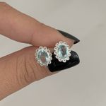 Brinco Oval Agua Marinha e Cristal Prata 925