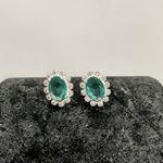Brinco Oval Verde Tumalina e Cristal Prata 925