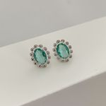 Brinco Oval Verde Tumalina e Cristal Prata 925