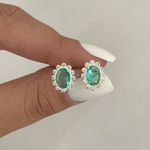 Brinco Oval Verde Tumalina e Cristal Prata 925