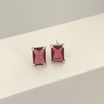 Brinco Retagular Zirconia Rosa Cereja Prata 925