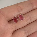 Brinco Retagular Zirconia Rosa Cereja Prata 925