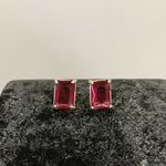 Brinco Retagular Zirconia Rosa Cereja Prata 925