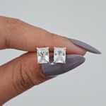 Brinco Retagular Zirconia Cristal Prata 925
