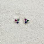 Brinco Flor Tres Petalas Colorida Prata 925