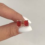 Brinco Retângulo Vermelho Prata 925