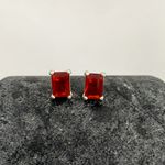 Brinco Retângulo Vermelho Prata 925