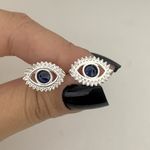 Brinco Olho Grego Zircônia Azul Prata 925 