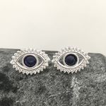 Brinco Olho Grego Zircônia Azul Prata 925 