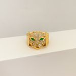 Anel Tigre Cravejado Zirconia Banhado a Ouro 18k