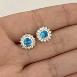 Brinco Redondo Zirconia Azul Prata 925