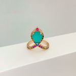 Anel Gota Pedra Fusion Turmalina Banhado a Ouro 18k