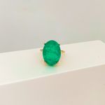 Anel Oval Pedra Fusion Verde Esmeralda Banhado a Ouro 18k
