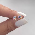 Brinco Flor com Zircônia Colorida Prata 925