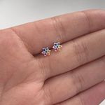 Brinco Flor com Zircônia Colorida Prata 925