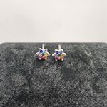 Brinco Flor com Zircônia Colorida Prata 925