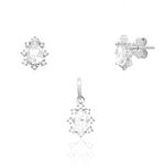 Conjunto Prata Legítima 925 Brinco e Pingente Gota Zirconia Cristal
