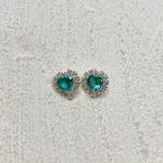 Brinco Coração Verde Turmalina Com Zirconia Prata 925