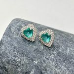 Brinco Coração Verde Turmalina Com Zirconia Prata 925