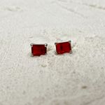 Brinco Retângulo Vermelho Prata 925
