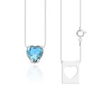 Escapulário Galeria Coração Cristal Azul com Placa Vazada Coração Prata 925 
