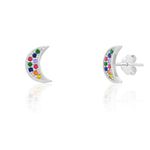 Brinco Lua Cravejado de Zircônia Colorida Prata 925