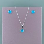 Conjunto de Zircônia Brinco e Colar Azul Prata 925