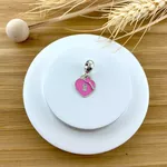 Berloque Coração Resina com Chave Pendurada Rosa Prata 925