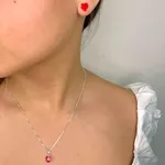 Conjunto Zircônia Coração Vermelho Prata 925