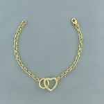 Pulseira Coraçao com Zirconia e Circulo Semijoia Banhada a Ouro 18k