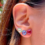 Brinco Ear Cuff Zircônias Coloridas Banhado a Ouro 18k