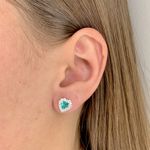 Brinco Coração Verde Turmalina Com Zirconia Prata 925