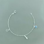 Pulseira Olho Grego Com Trevos E Figa 1,4Gr Prata 925
