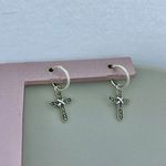 Brinco Prata Legítima 925 Argola Pingente Cruz com Marcassita