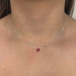 Corrente Ponto Luz Zirconia Coraçao Cereja Prata 925