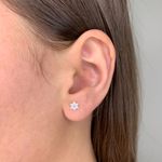 Brinco Prata Legítima 925 Flor com Zirconia Cristal