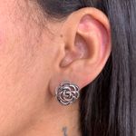 Brinco Prata Legitima 925 Envelhecido Flor Vazado 