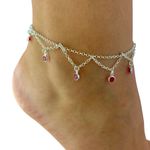 Tornozeleira Rendada Com Zirconia Rosa 3,8gr Prata 925