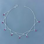 Tornozeleira Rendada Com Zirconia Rosa 3,8gr Prata 925