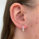 Brinco Argola Media Duas Fileiras Zirconia Colorida Prata 925
