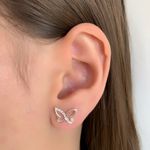 Brinco Prata Legitima 925 Borboleta Vazada com Zirconia 