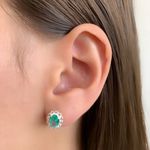 Brinco Oval Verde Tumalina e Cristal Prata 925