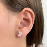 Brinco Prata Legitima 925 Lua com Zirconia Cristal 